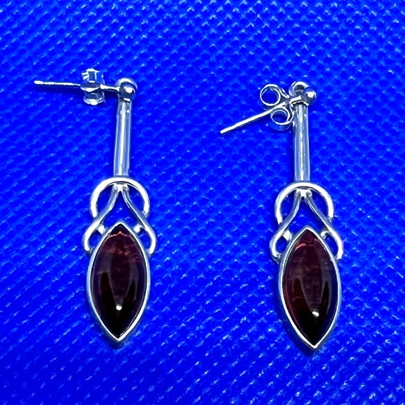 VTG Amber Necklace Earrings Set .925 Silver Setting Celtic Style EUC - Picture 12 of 12